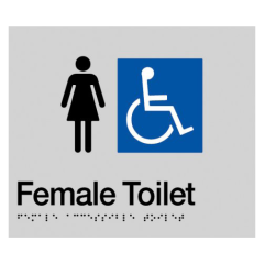 180x210mm - Braille - Silver PVC - Female Wheelchair Accessible Toilet