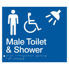 180x210mm - Braille - Blue PVC - Male Wheelchair Accessible Toilet & Shower