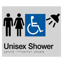 180x210mm - Braille - Silver PVC - Unisex Wheelchair Accessible Shower