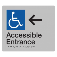 180x210mm - Braille - Silver PVC - Wheelchair Accessible Entrance Left