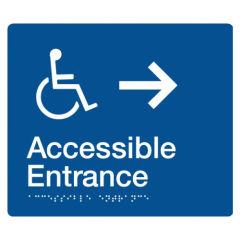 180x210mm - Braille - Blue PVC - Wheelchair Accessible Entrance Right