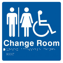 180x180mm - Braille - Blue PVC - Unisex Wheelchair Accessible Change Room