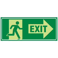 Running Man, Exit, Arrow Right, 350 x 140mm Luminous Self Adhesive