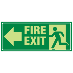 Running Man, Fire Exit, Arrow Left, 350 x 140mm Luminous Self Adhesive