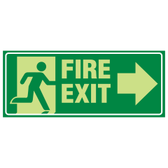 Running Man, Fire Exit, Arrow Right, 350 x 140mm Luminous Metal