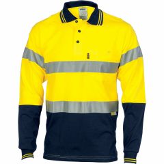 DNC 3916 Vented Hoop Reflective Cotton Jersey Polo Shirt, Long Sleeve, Yellow/Navy