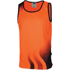 DNC 3561 Wave Sublimated Polyester Singlet, Orange/Navy