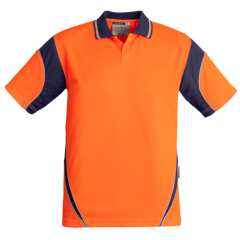 Syzmik ZH248 Mens Short Sleeve Aztec Polo, Orange/Navy