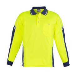 Syzmik ZH238 Mens Long Sleeve Squad Polo, Yellow/Navy