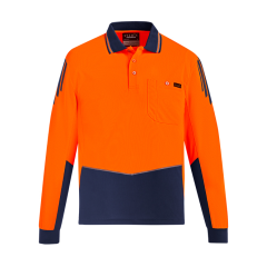 Syzmik ZH310 Mens Flux Long Sleeve Polo, Orange/Navy