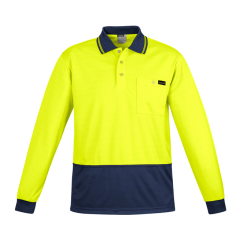 Syzmik ZH410 Mens Comfort Back Long Sleeve Polo, Yellow/Navy