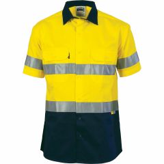 DNC 3833 190gsm Hoop Reflective Cotton Drill Shirt, Short Sleeve, Yellow/Navy