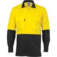 DNC 3938 155gsm 3 Way Vented Cotton Shirt, Long Sleeve, Yellow/Black