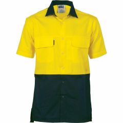 DNC 3937 155gsm 3 Way Vented Cotton Shirt, Short Sleeve, Yellow/Navy