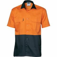 DNC 3937 155gsm 3 Way Vented Cotton Shirt, Short Sleeve, Orange/Navy