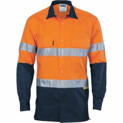 DNC 3948 155gsm 3 Way Vented Hoop Reflective Cotton Drill Shirt, Long Sleeve, Orange/Navy