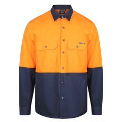  Norss 3 Way Ventilate HiVis Two Tone (145gsm) Cotton Drill Shirt, Orange/Navy, Long Sleeve