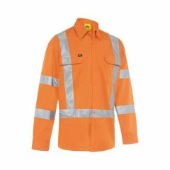 BISLEY BSC6166XT Closed Front NSW Rail Perf. Refl. Tape 155GSM Drill Shirt, Long Sleeve, Orange