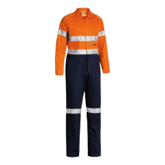 Bisley BC6719TW 190gsm Hoop Reflective Lightweight Cotton Drill Coveralls, Orange/Navy