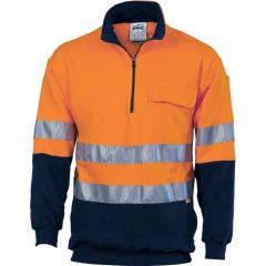 DNC 3925 Hoop Reflective Cotton Fleecy 1/2 Zip Windcheater, Orange/Navy