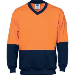 DNC 3922 Cotton Fleecy V-Neck Jumper, Orange/Navy