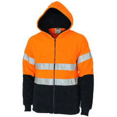 DNC 3926 Hoop Reflective Full Zip Polar Fleece Hoodie, Orange/Navy