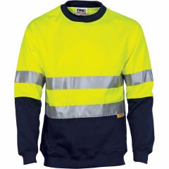 DNC 3824 Hoop Reflective Crew Neck Polyester Sloppy Joe Sweater, Yellow/Navy