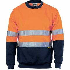 DNC 3824 Hoop Reflective Crew Neck Polyester Sloppy Joe Sweater, Orange/Navy