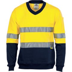 DNC 3924 Hoop Reflective Cotton Fleecy V-Neck Jumper, Yellow/Navy