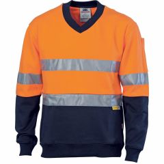 DNC 3924 Hoop Reflective Cotton Fleecy V-Neck Jumper, Orange/Navy