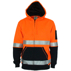 DNC 3788 300gsm Hoop Reflective Super Fleecy Full Zip Hoodie, Orange/Navy