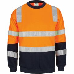 DNC 3723 300gsm VIC Rail Reflective Poly/Cotton Sloppy Joe Jumper, Orange/Navy