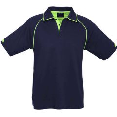 Biz Collection P29012 Mens Fusion Cotton Backed Polo 180gsm, Navy/Fluoro Lime