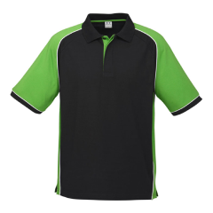 Biz Collection P10112 Mens Nitro Polo 210gsm, Black/Green/White