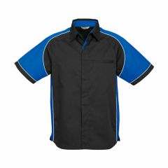 Biz Collection S10112 Mens Nitro Short Sleeve Shirt, Black/Royal/White