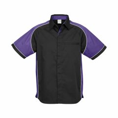 Biz Collection S10112 Mens Nitro Short Sleeve Shirt, Black/Purple/White