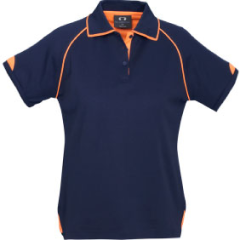 Biz Collection P29022 Ladies Fusion Cotton Backed Polo 180gsm, Navy/Fluoro Orange