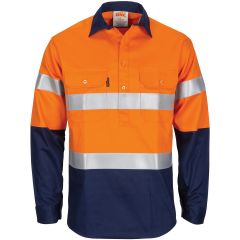 DNC 3407 Patron Saint F/R Hoop Refl. Closed Front Cotton Drill Shirt, Long Sleeve, Orange/Navy