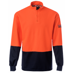 FireBear PPE1 (ATPV 6.2) ARC Rated HiVis 1/4 Zip Polo Shirt, Orange/Navy