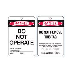 Danger Do Not Operate Tag - Heavy Duty Poly, Pack/10