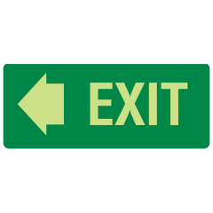 Exit, Left Arrow, 350 x 140mm Luminous Self Adhesive