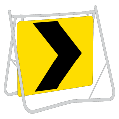 Hazard Warning Marker (Chevron), 600 x 600mm Metal, Class 1 Reflective, Swing Stand & Sign