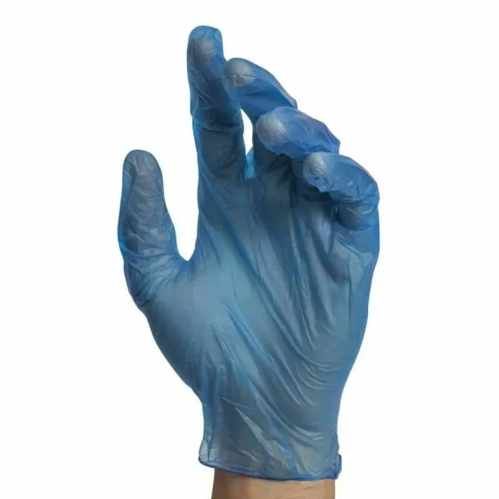 Blue Vinyl Disposable Gloves - Powder Free, Box of 100