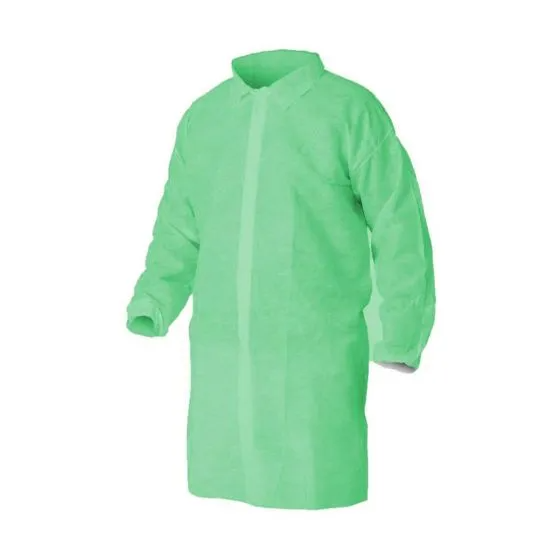 Disposable Lab Coat without Pockets, Green, Carton of 100